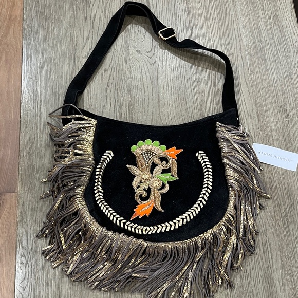 Karma Highway Handbags - Karma Highway Black Suede Bag.